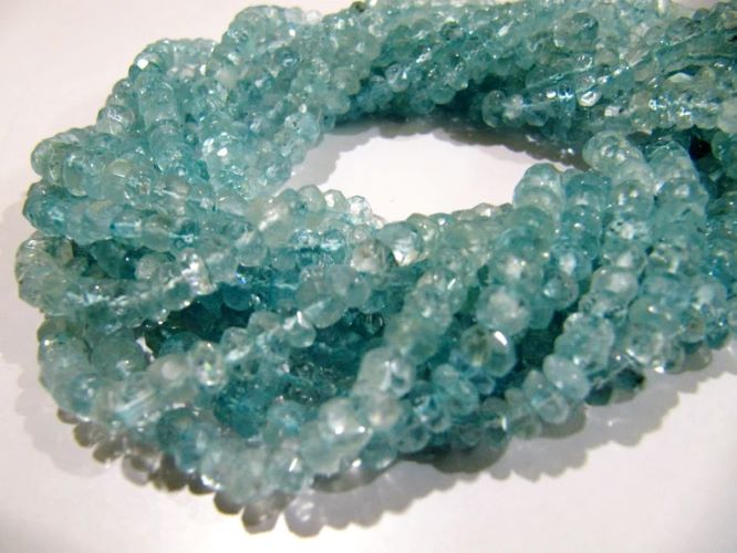 Natural Aquamarine Rondelle Faceted Beads, Gemstone 5-6mm Beads Strand 13 Inches long