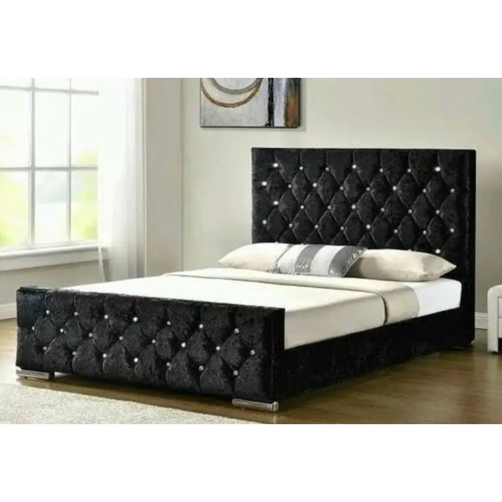 Black Velvet Chesterfield Upholstered Bed