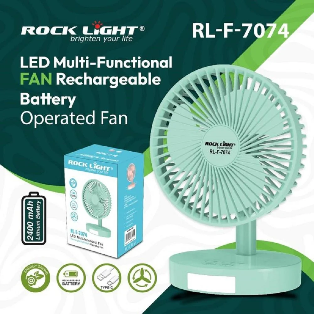 Rock Light Rl-f-7074 Rechargeable Fan - Blade Material: Plastic