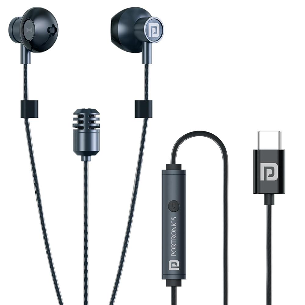 Portronics Conch One India 1st Type C Wired Earphone With In-built Karaoke Mic,deep Bass, - Body Material: Pvc