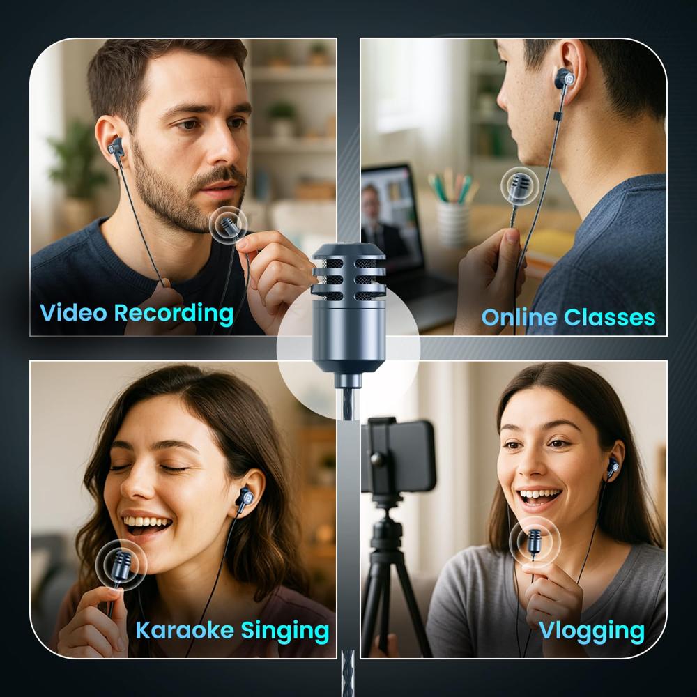 Portronics Conch One India 1st Type C Wired Earphone With in-Built Karaoke Mic,Deep Bass,