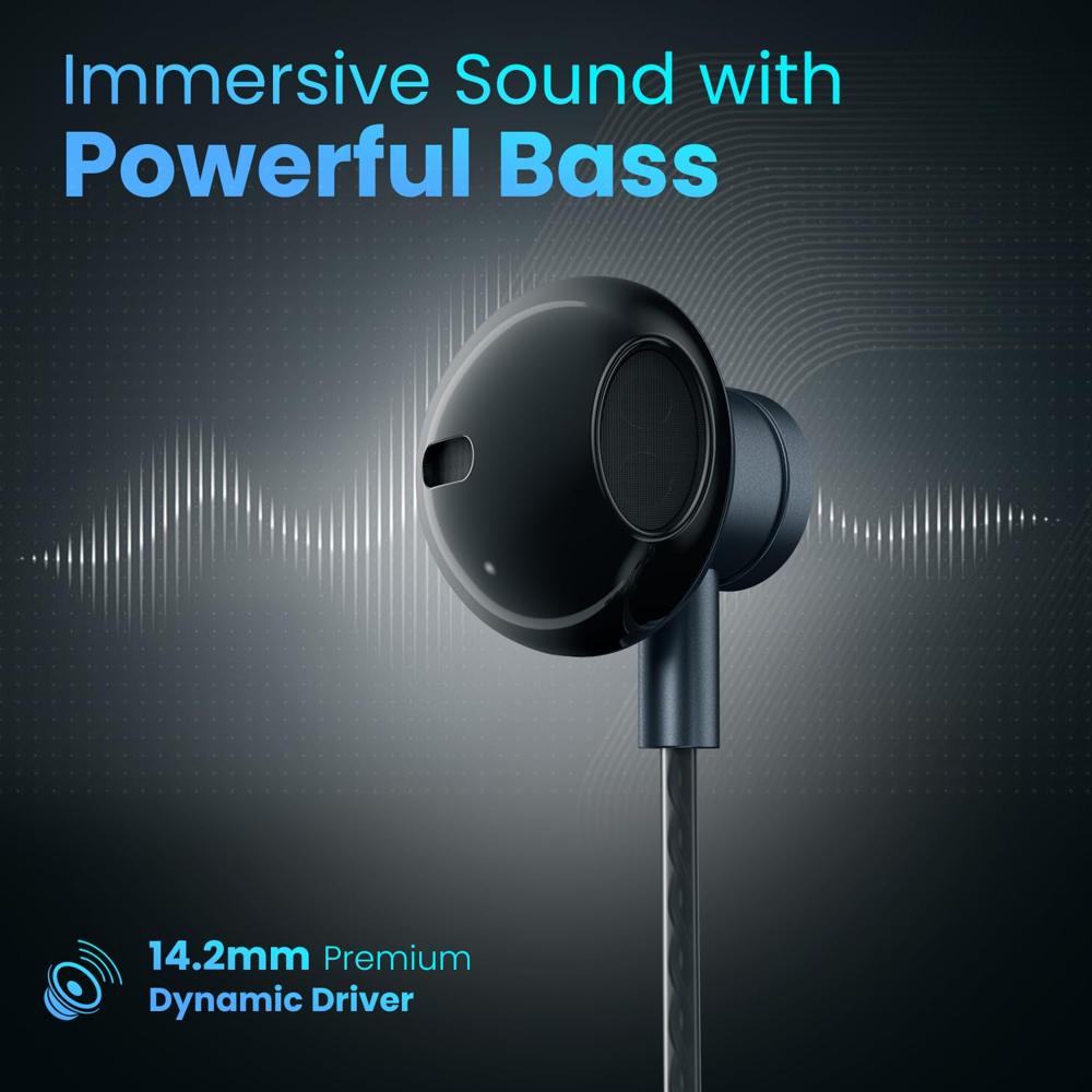 Portronics Conch One India 1st Type C Wired Earphone With in-Built Karaoke Mic,Deep Bass,