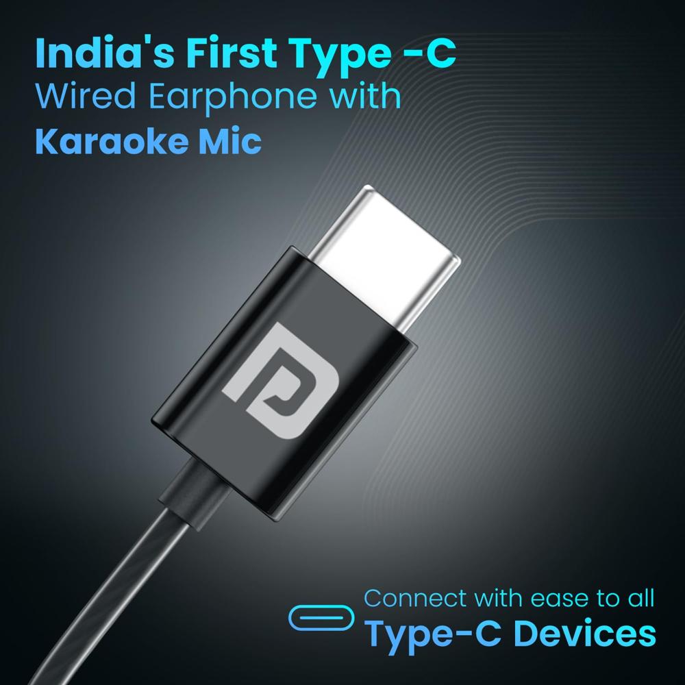 Portronics Conch One India 1st Type C Wired Earphone With in-Built Karaoke Mic,Deep Bass,