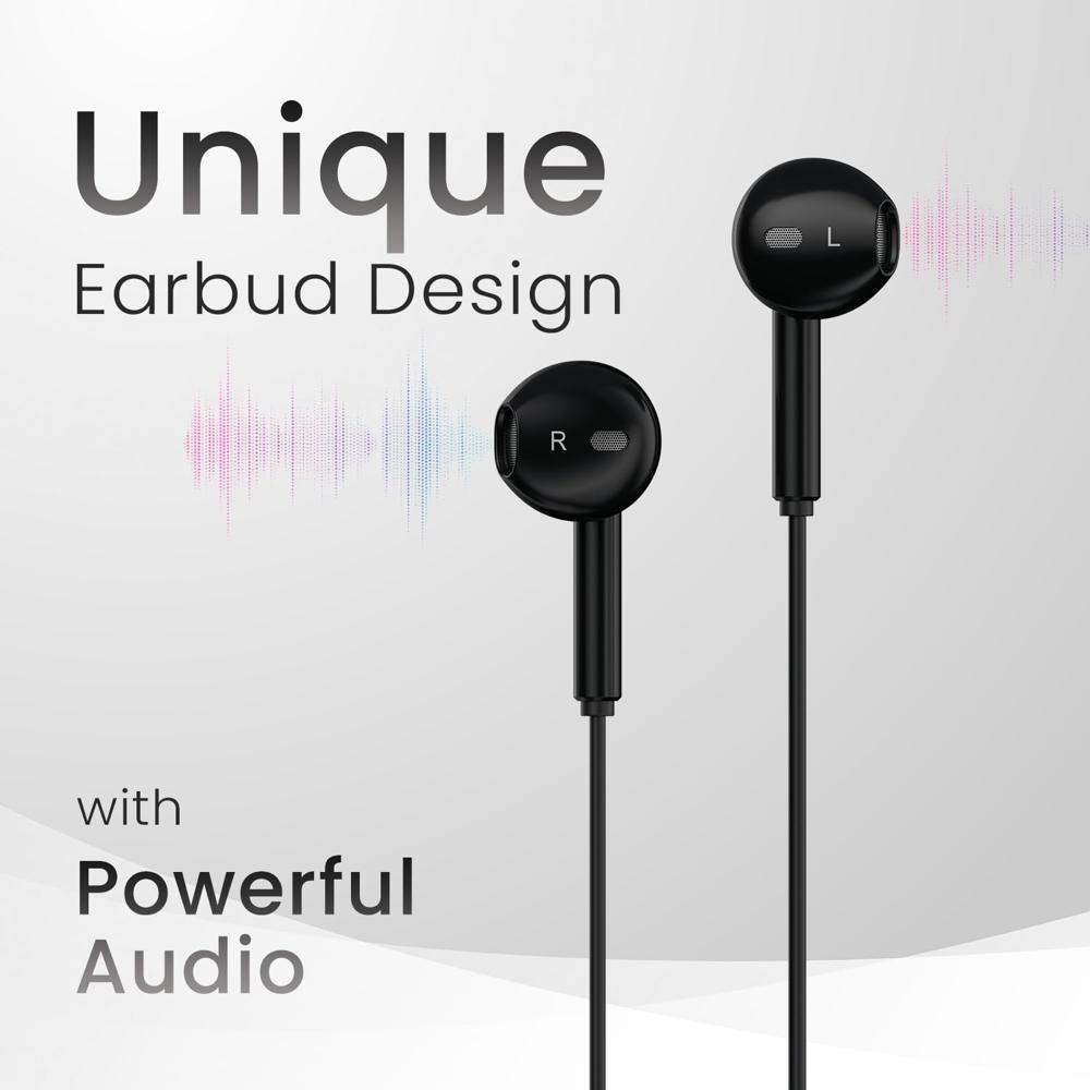 Portronics Conch Theta C in Ear Type C Wired Earphones with in Line HD Mic, Powerful Audio,