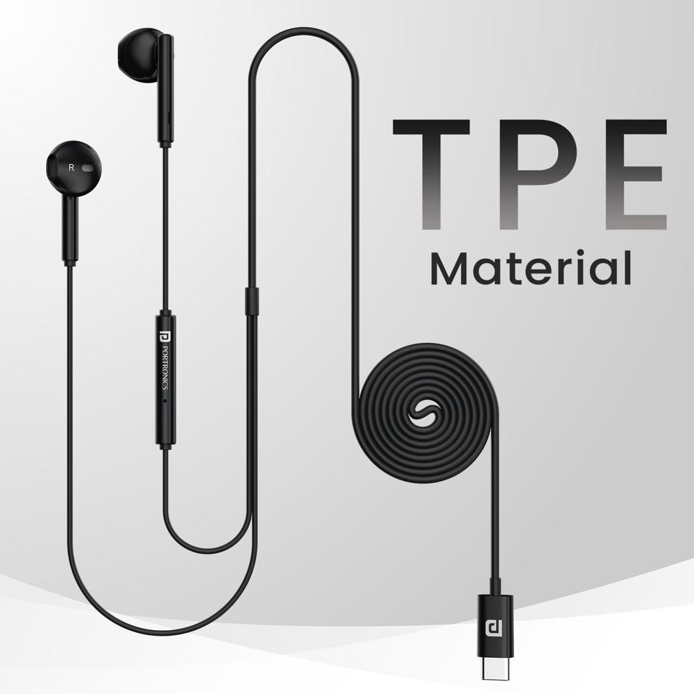 Portronics Conch Theta C in Ear Type C Wired Earphones with in Line HD Mic, Powerful Audio,
