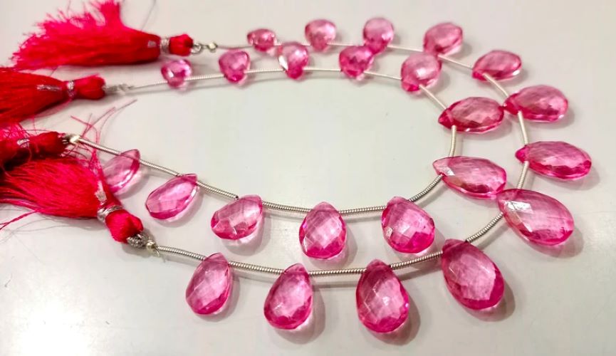 Natural London Pink Topaz Pear Shape Faceted 8x13 to 10x15mm  strand 8 inches
