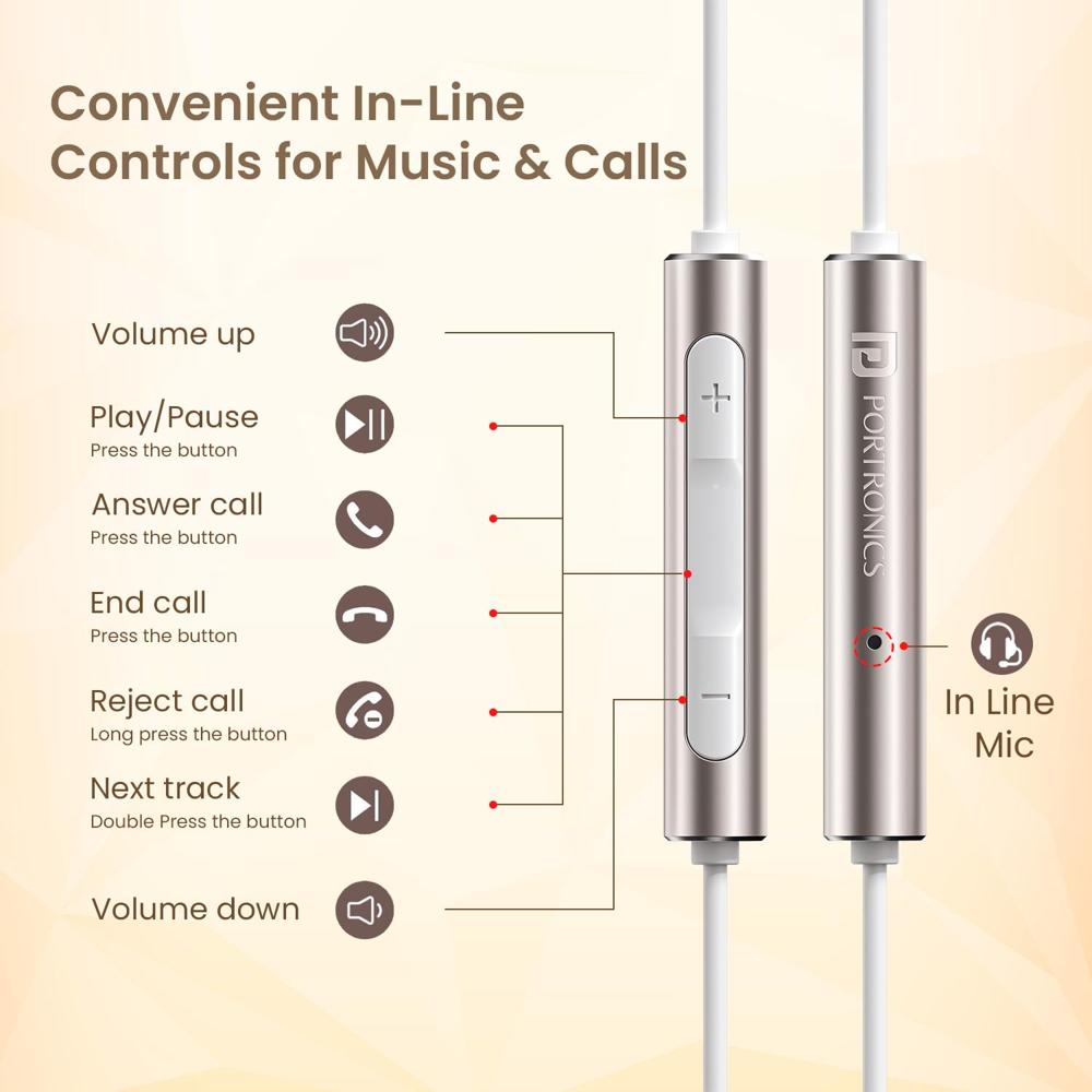 Portronics Conch Sigma C in Ear Type C Wired Earphones with in Line HD Mic, Powerful Audio,