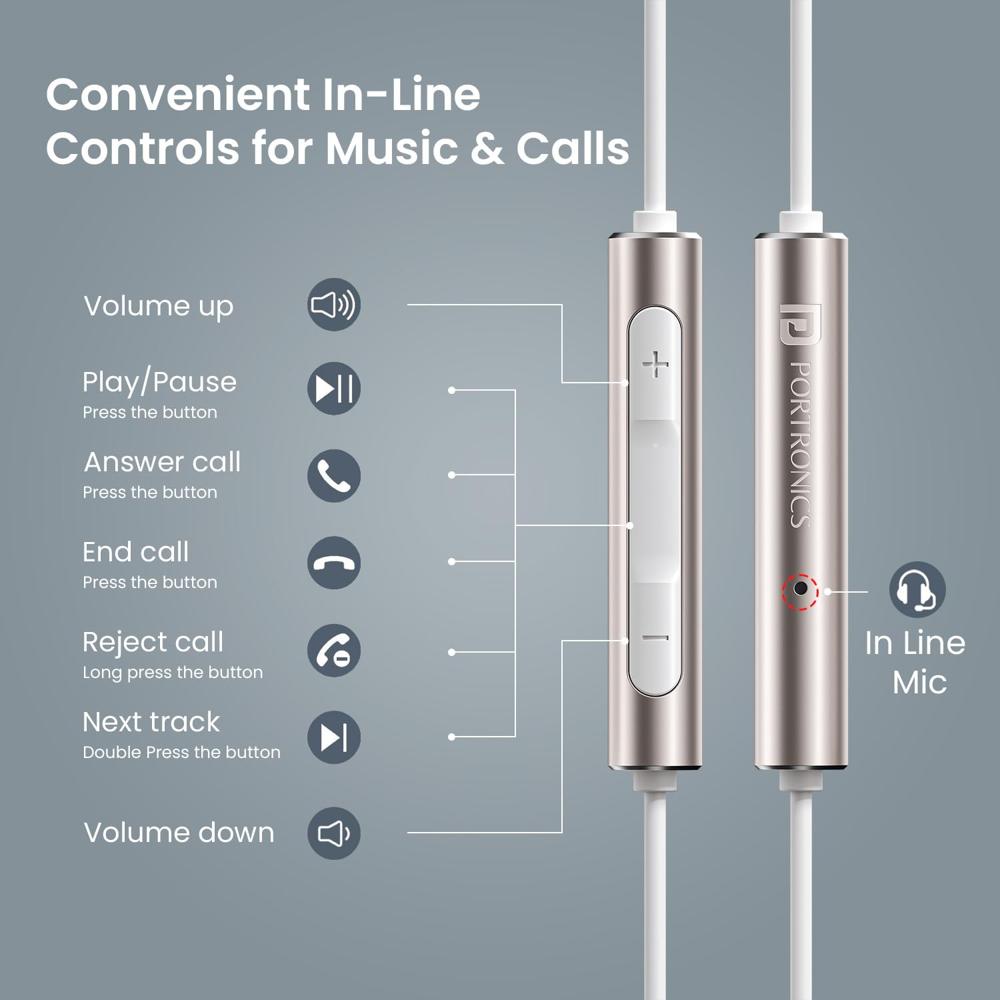 Portronics Conch Sigma A in Ear 3.5mm Aux Wired Earphones with in Line HD Mic & Magnetic