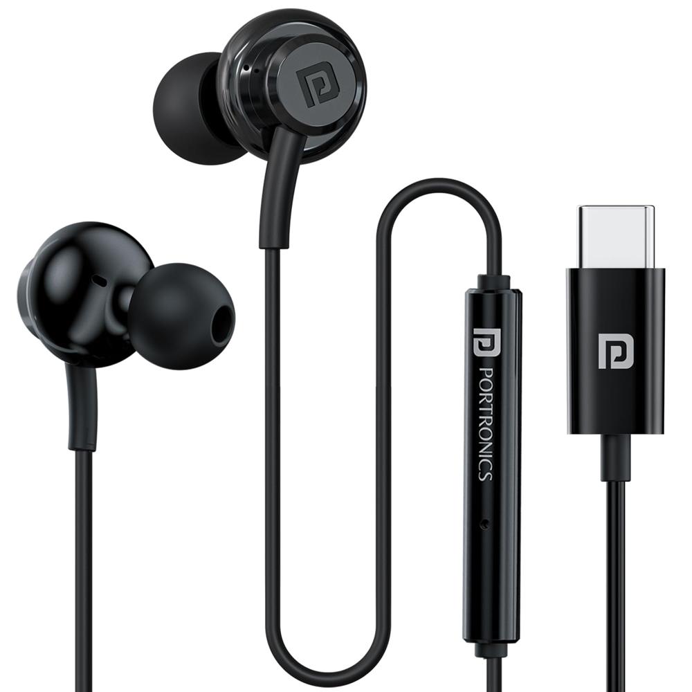 Portronics Conch Gamma C in Ear Type C Wired Earphones with in Line HD Mic & Magnetic Earbuds,