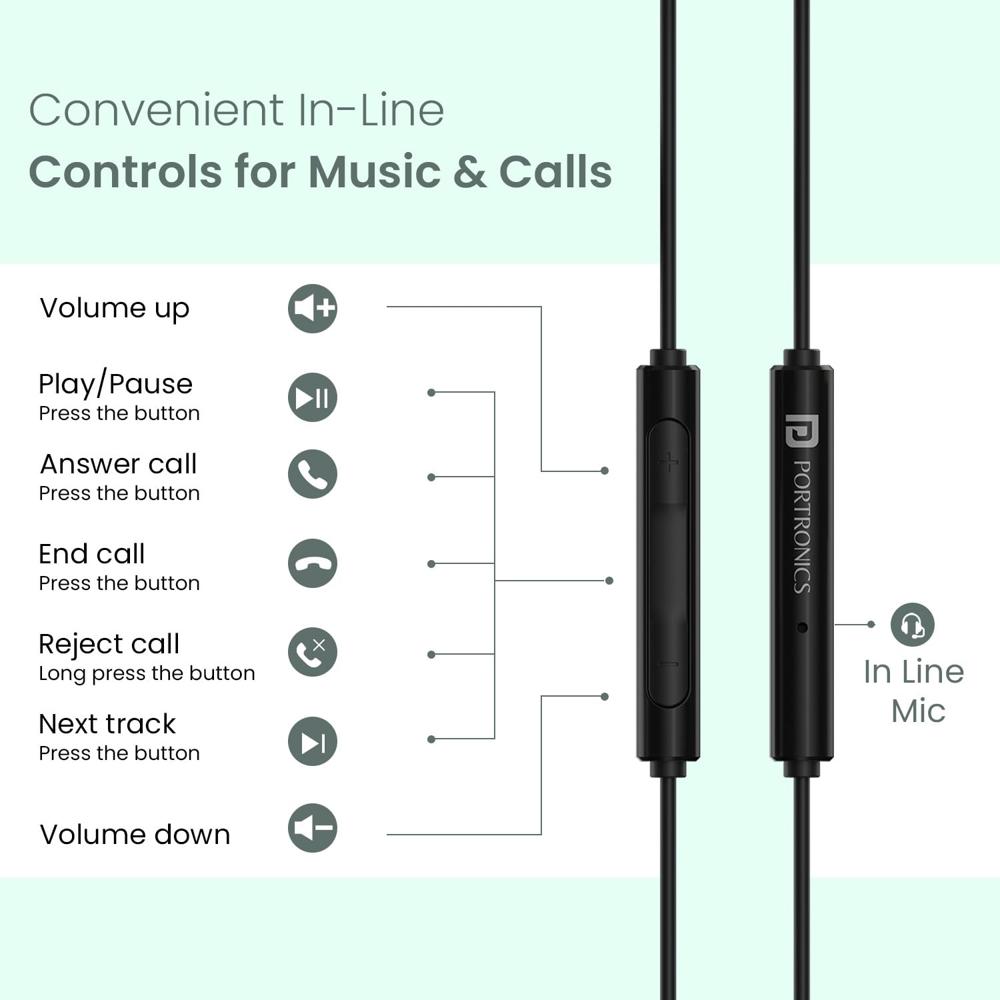 Portronics Conch Gamma C in Ear Type C Wired Earphones with in Line HD Mic & Magnetic Earbuds,