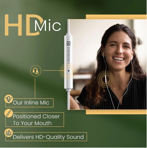 Portronics Conch Kappa in Ear Type C Wired Earphones with In Line HD Mic,Powerful Audio Wired Headset (White, In the Ear)