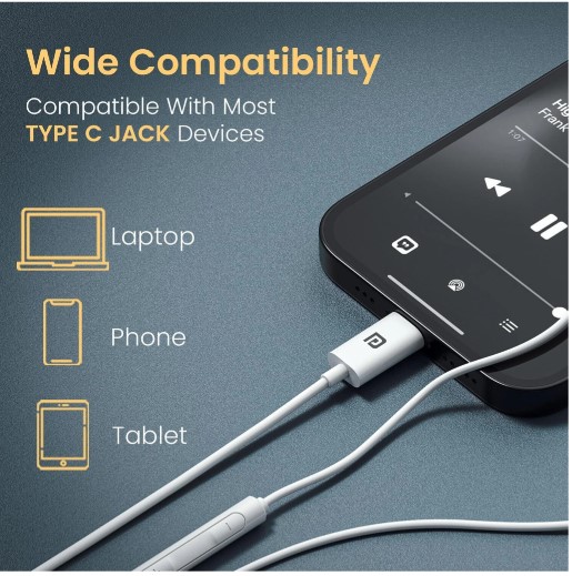 Portronics Conch Kappa in Ear Type C Wired Earphones with In Line HD Mic,Powerful Audio Wired Headset (White, In the Ear)