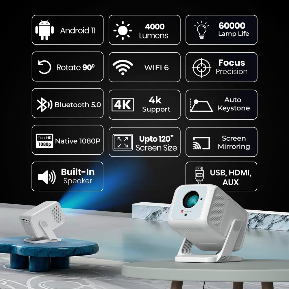 Portronics Beem 450 Smart LED Projector with 1080p Full HD Resolution, Built-in Streaming