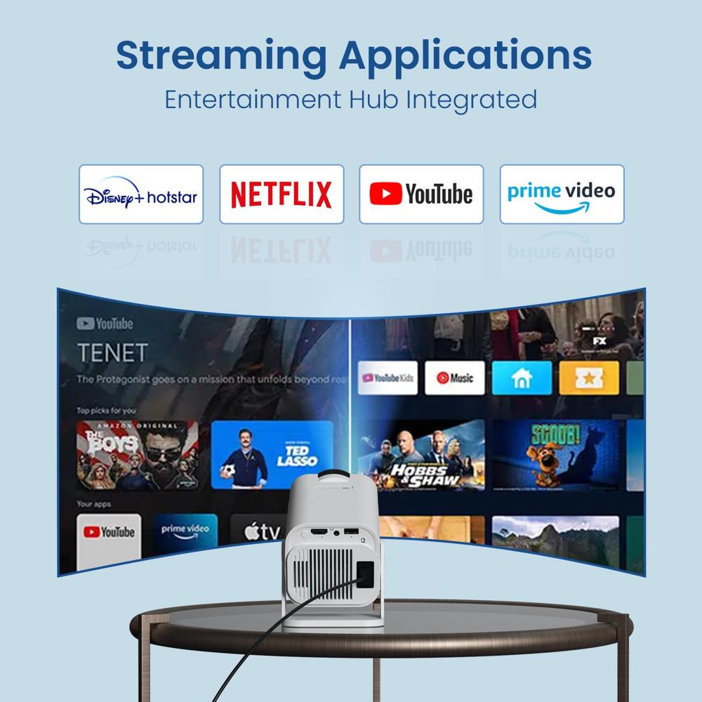 Portronics Beem 470 Mini Smart LED Projector,720p HD,2000 Lumens,Pre-Installed Streaming