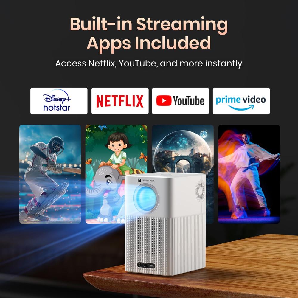 Portronics Beem 500 Smart Projector with 8K Support & 1080p FHD Native, 6700 Lumens