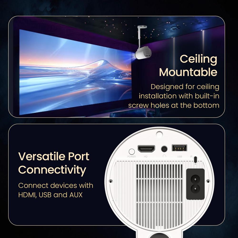 Portronics Beem 520 Smart LED Projector with Built-in Stand, Supports 1080p, 2200 Lumens,