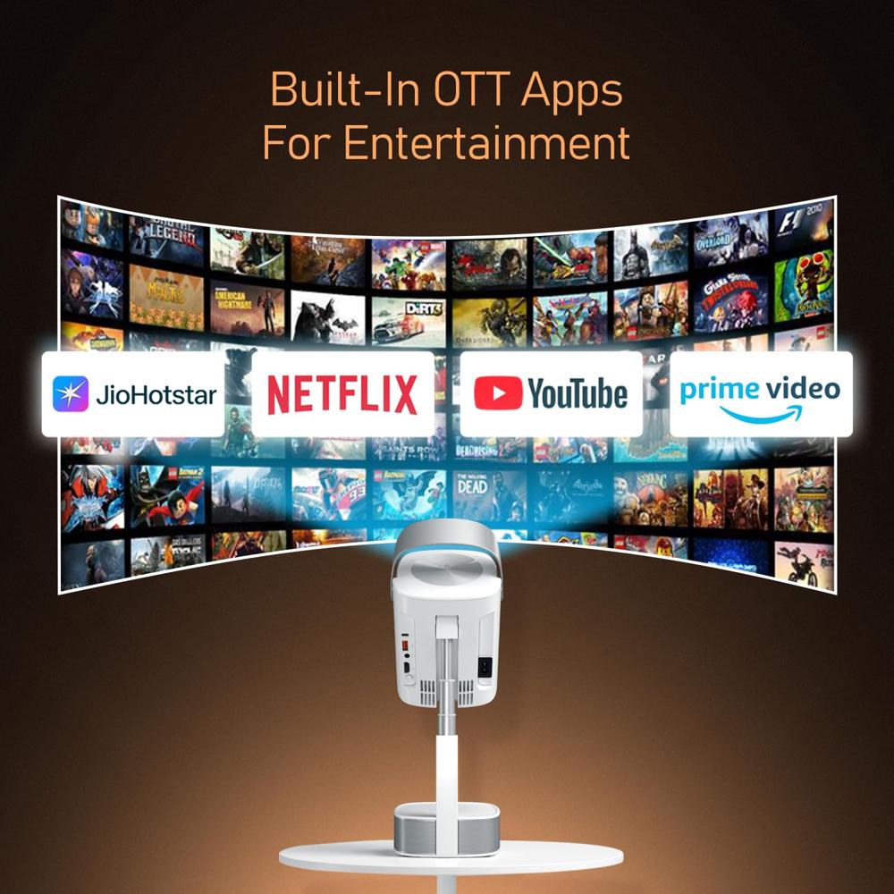 Portronics Beem 550 Smart Android Projector, HD 1080P, Height & Angle Adjustable Design