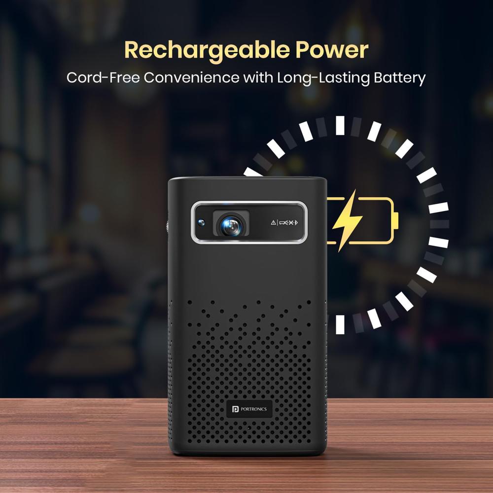 Portronics Pico 13 Rechargeable Smart Projector with Android Based OS, 4K Support, Streaming