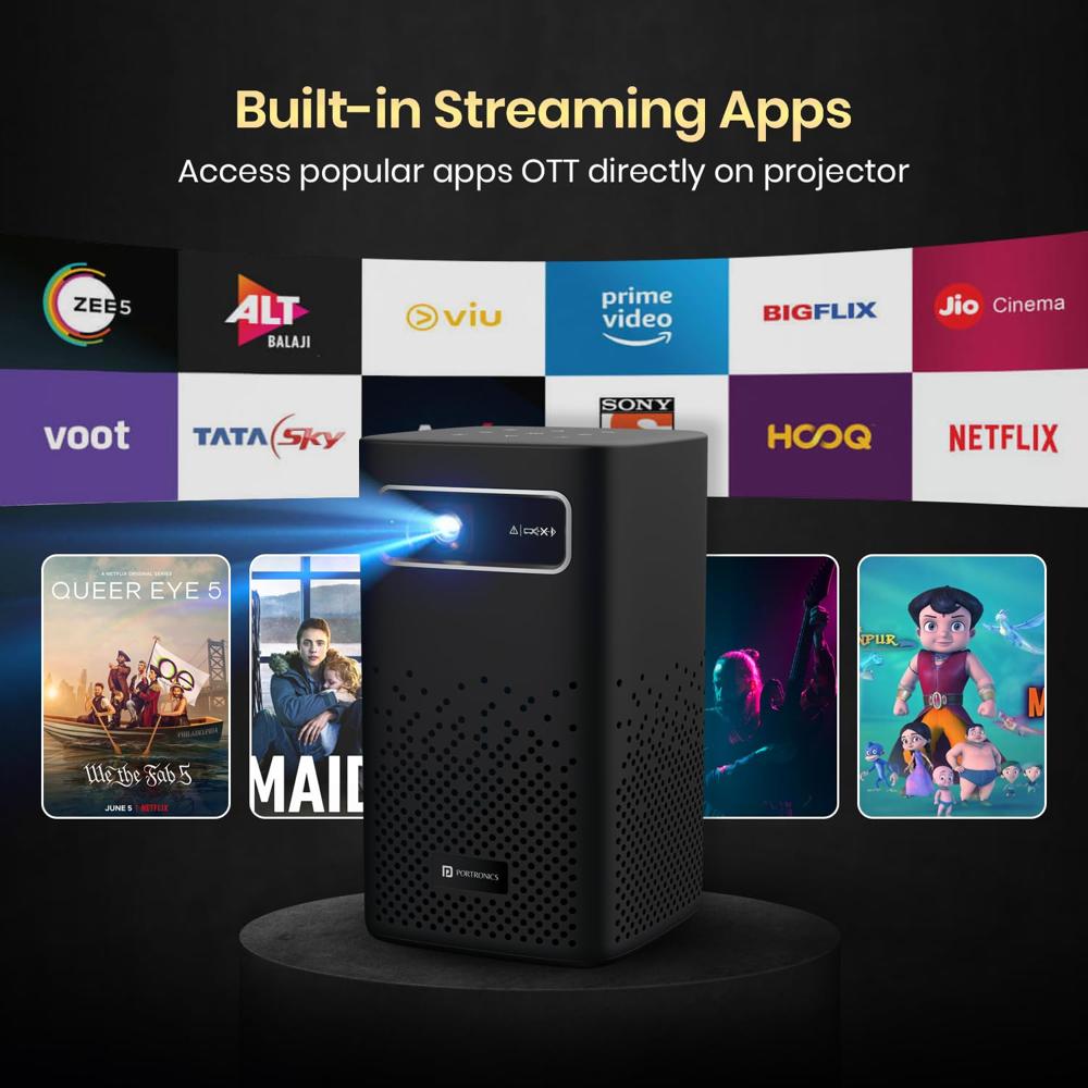 Portronics Pico 13 Rechargeable Smart Projector with Android Based OS, 4K Support, Streaming