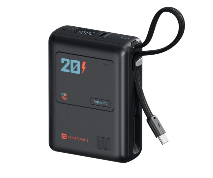 Portronics 20000 mAh 65 W Wireless Compact Pocket Size Power Bank (Black, Lithium Polymer, Fast Charging for Mobile)