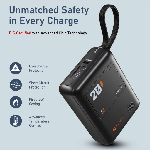 Portronics 20000 mAh 65 W Wireless Compact Pocket Size Power Bank (Black, Lithium Polymer, Fast Charging for Mobile)