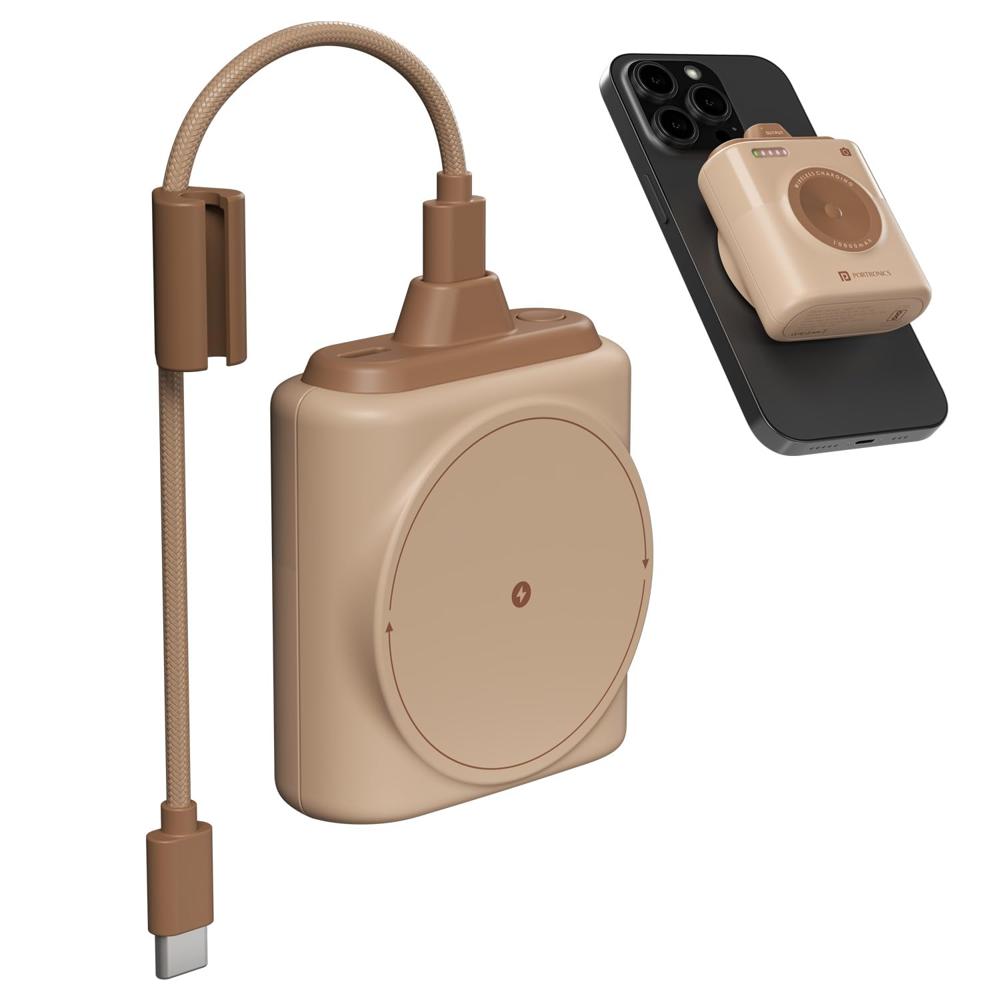 Portronics Moji 10K Smallest Wireless 10000Mah Fast Charging Power Bank with Detachable USB Type-C