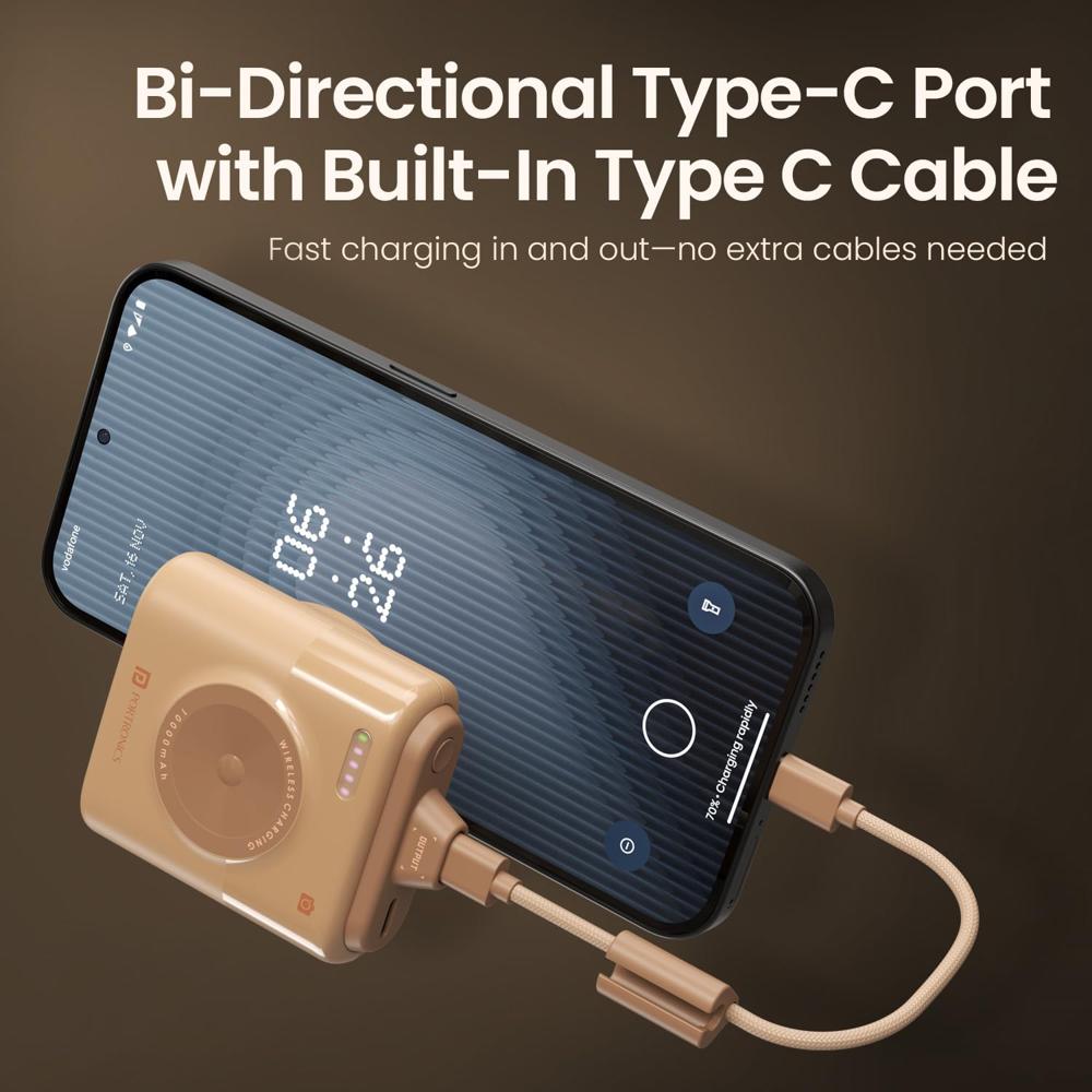 Portronics Moji 10K Smallest Wireless 10000Mah Fast Charging Power Bank with Detachable USB Type-C