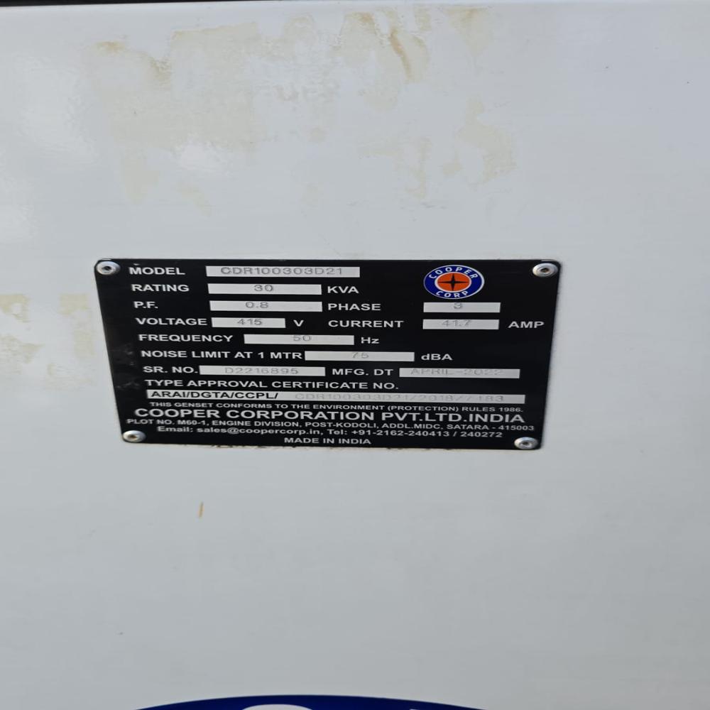 Cooper 30 Kva Diesel Engine Generator