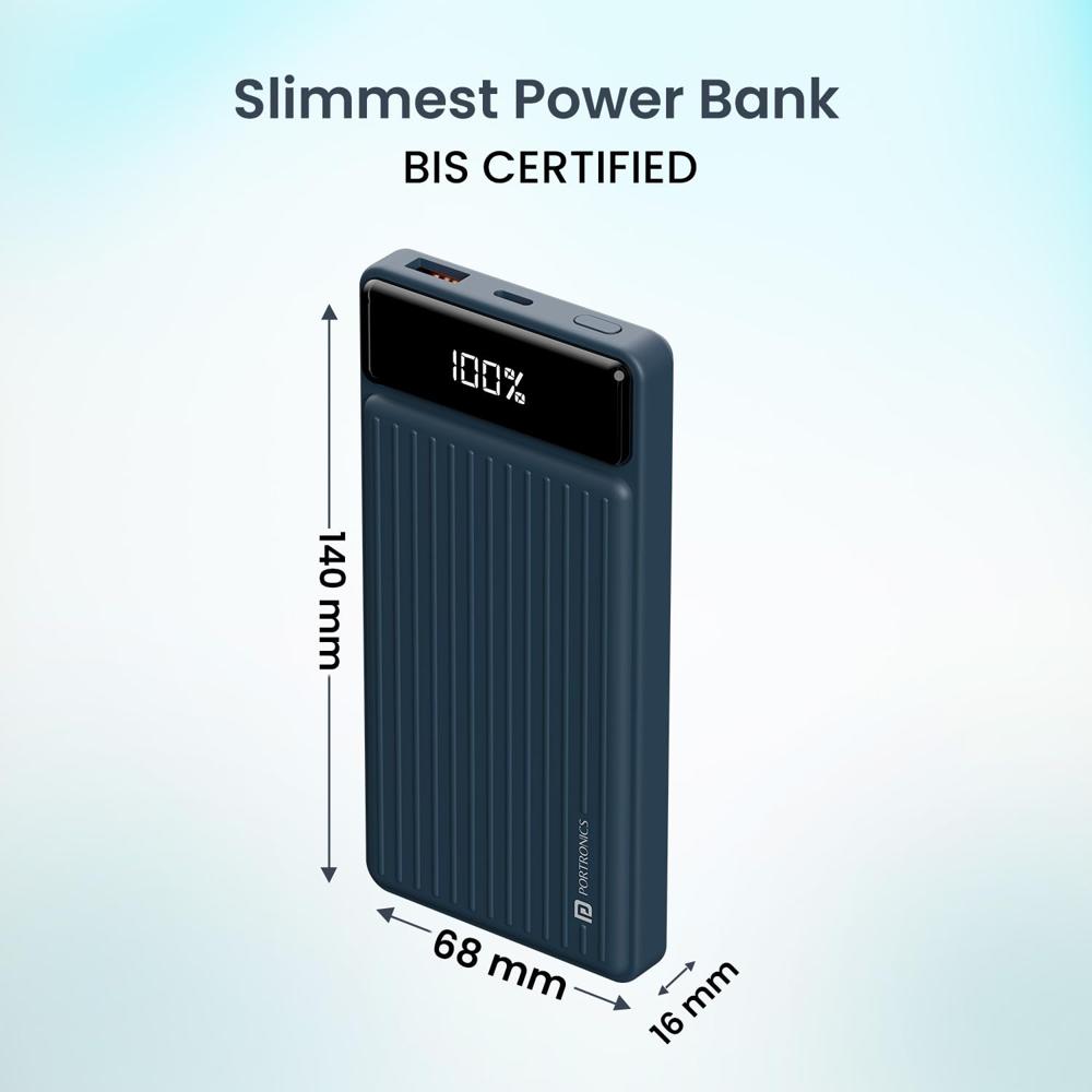 Portronics Luxcell B 10K 10000 mAh 22.5W Fast Charging Power Bank, Ultra Slim Power Bank with