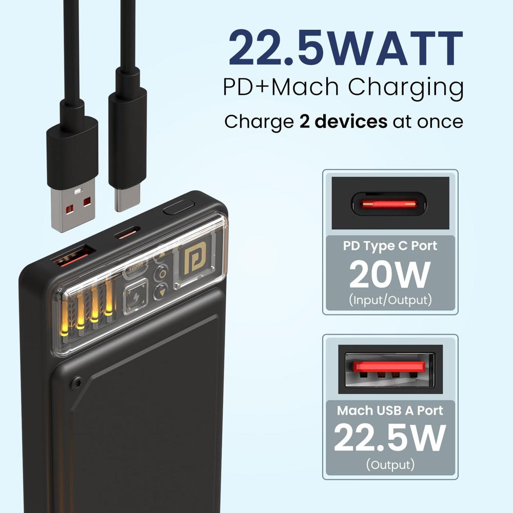 Portronics Luxcell C 10K 10000 mAh 22.5W Fast Charging Power Bank, Ultra Slim Power Bank with