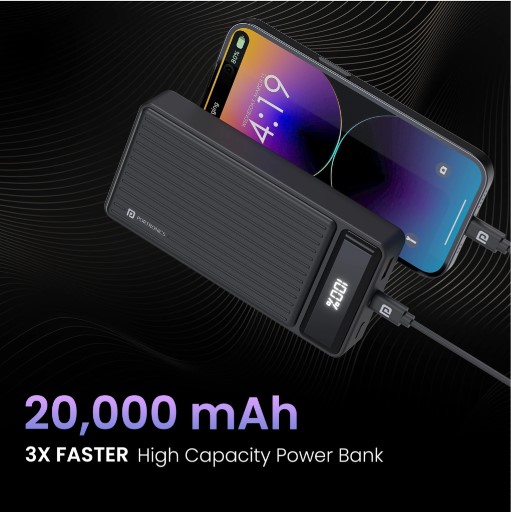 Portronics 20000 mAh 22.5 W Compact Power Bank (Black, Lithium Polymer, Fast Charging for Mobile, Tablet, Speaker, Earbuds)