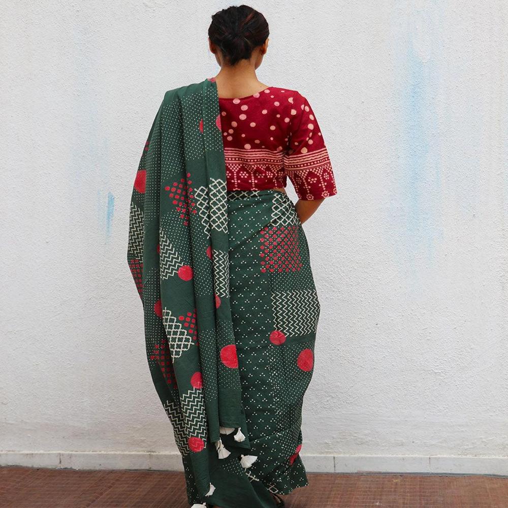 Malmal Cotton Digital Print Green Saree