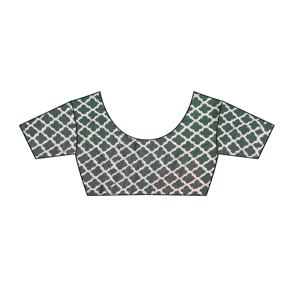 Malmal Cotton Digital Print Green Saree