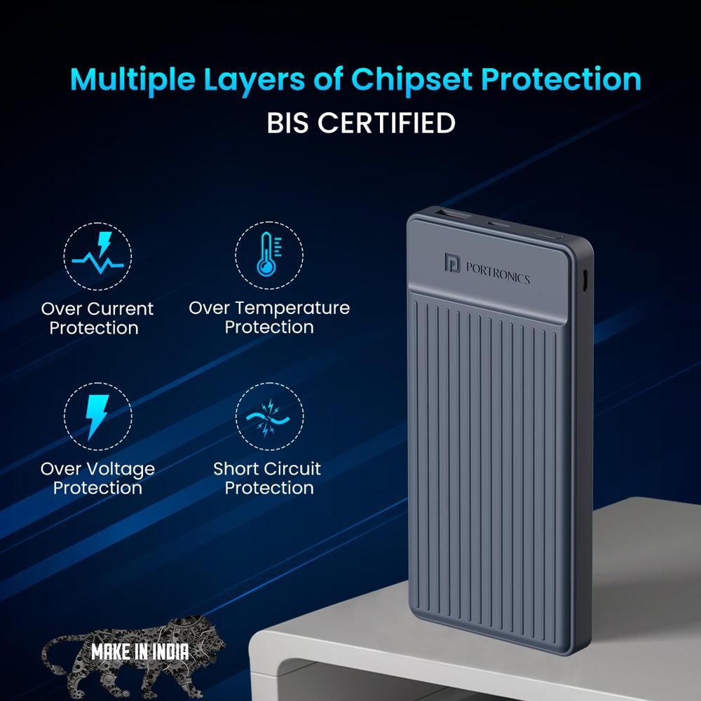 Portronics Luxcell B12 10,000mAh 12W Power Bank, Ultra Slim Power Bank with USB-A Output