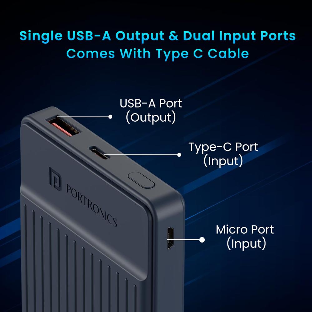 Portronics Luxcell B12 10,000mAh 12W Power Bank, Ultra Slim Power Bank with USB-A Output