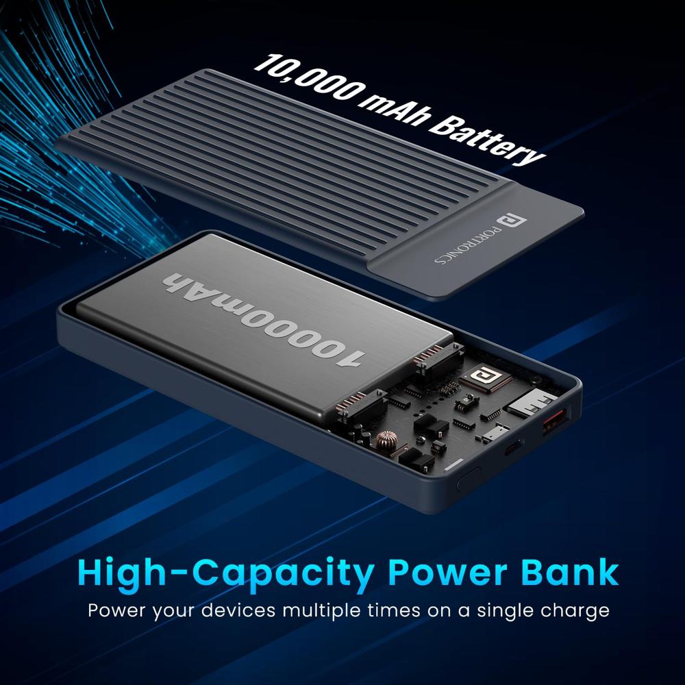Portronics Luxcell B12 10,000mAh 12W Power Bank, Ultra Slim Power Bank with USB-A Output