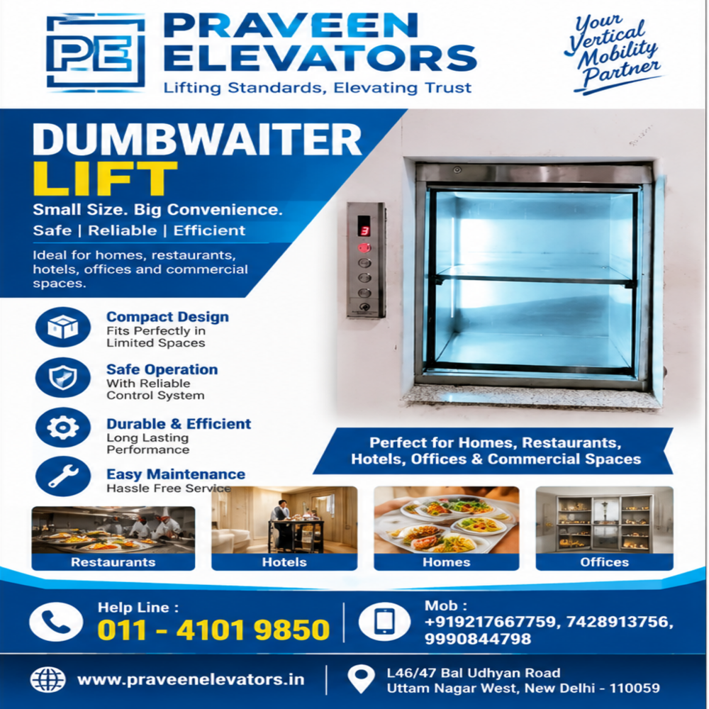 Dumbwaiter Lift - Mild Steel, 10 Ton Capacity, Horizontal Bi-Parting Doors, Three-Phase Electrical Operation