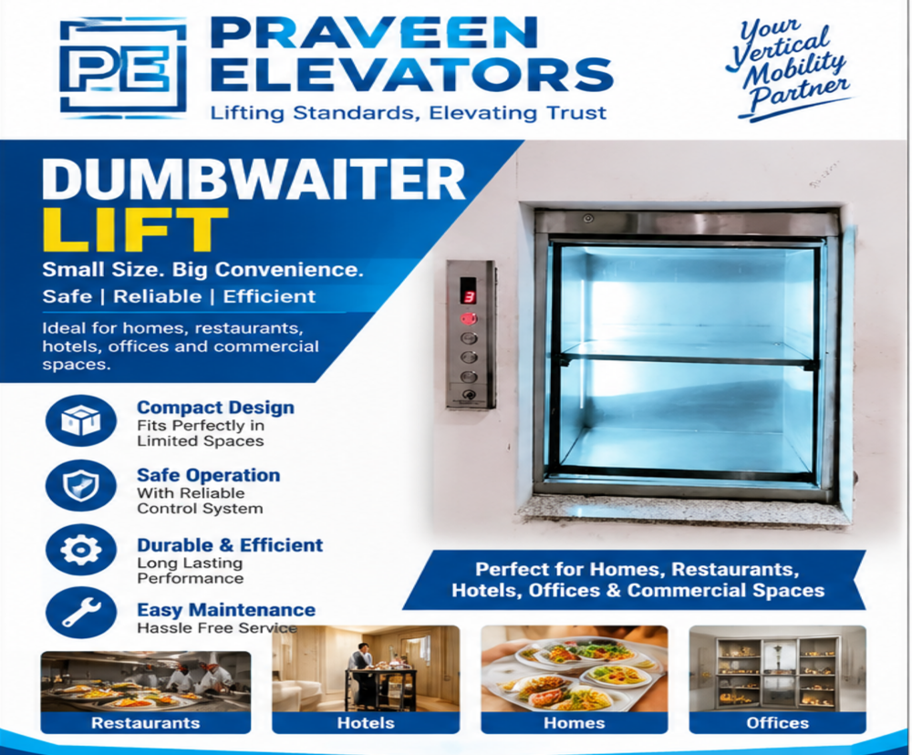 Dumbwaiter Lift - Mild Steel, 10 Ton Capacity, Horizontal Bi-Parting Doors, Three-Phase Electrical Operation