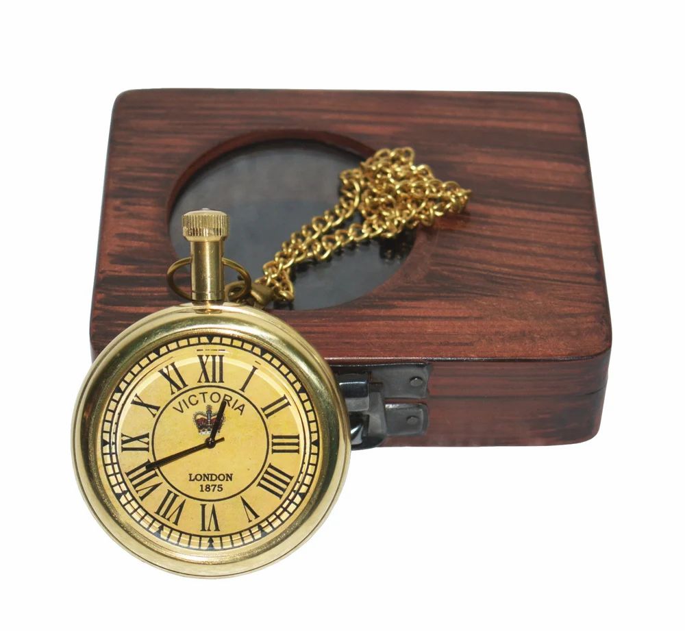 Gold Brass Wooden Vintage Decorative Antique Pocket Watches