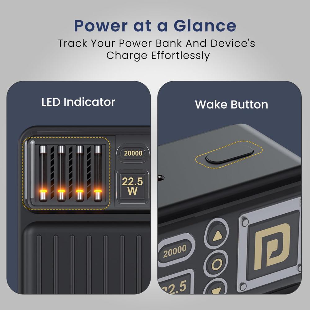 Portronics Luxcell Bind 20k 20000mAh Powerbank with 22.5W Fast Charging, in-Built Type C 