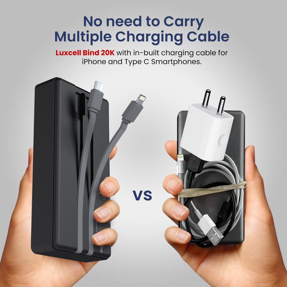 Portronics Luxcell Bind 20k 20000mAh Powerbank with 22.5W Fast Charging, in-Built Type C 
