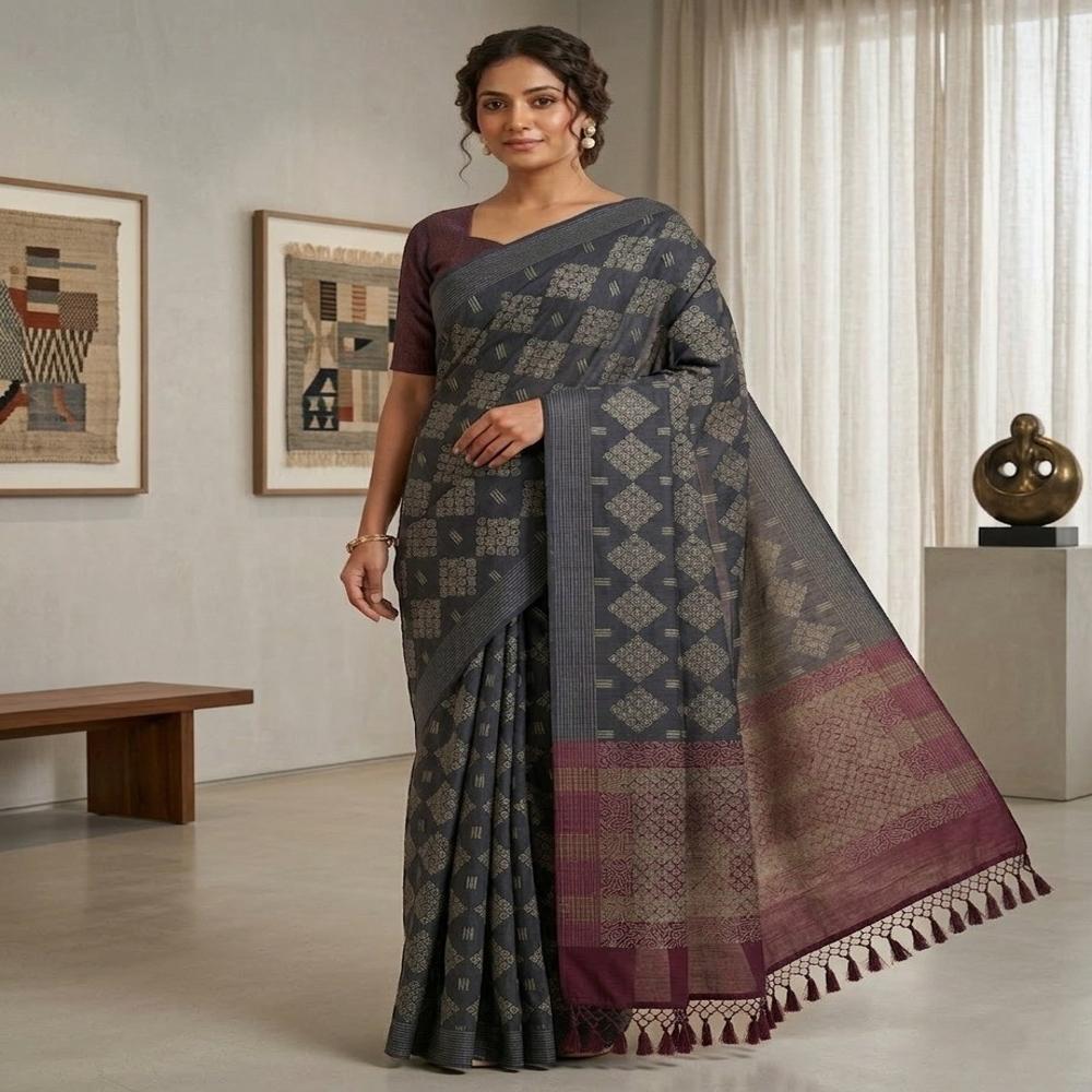 Abstract Digital Print Catonic Sofi Silk Saree