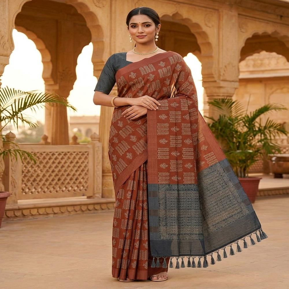 Abstract Digital Print Catonic Sofi Silk Saree