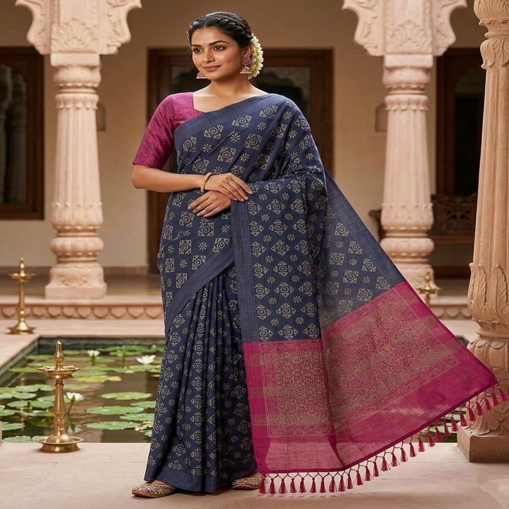 Abstract Digital Print Catonic Sofi Silk Saree