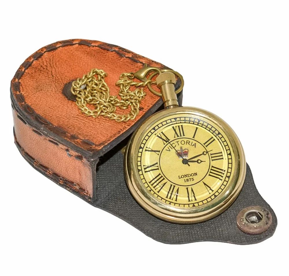 Brass Leather Box Vintage Maritime Victorian Antique Pocket Watches