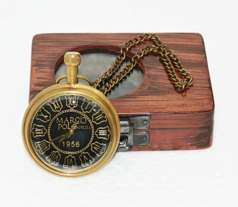 Gold Brass Vintage Maritime 1956 Marco Polo Antique Pocket Watch