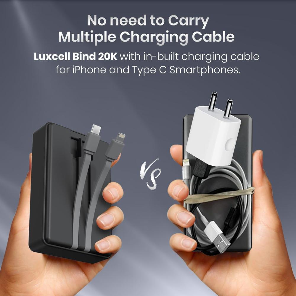Portronics Luxcell Bind Mini 20k 20000mAh Powerbank with 22.5W Fast Charging, in-Built Type C 