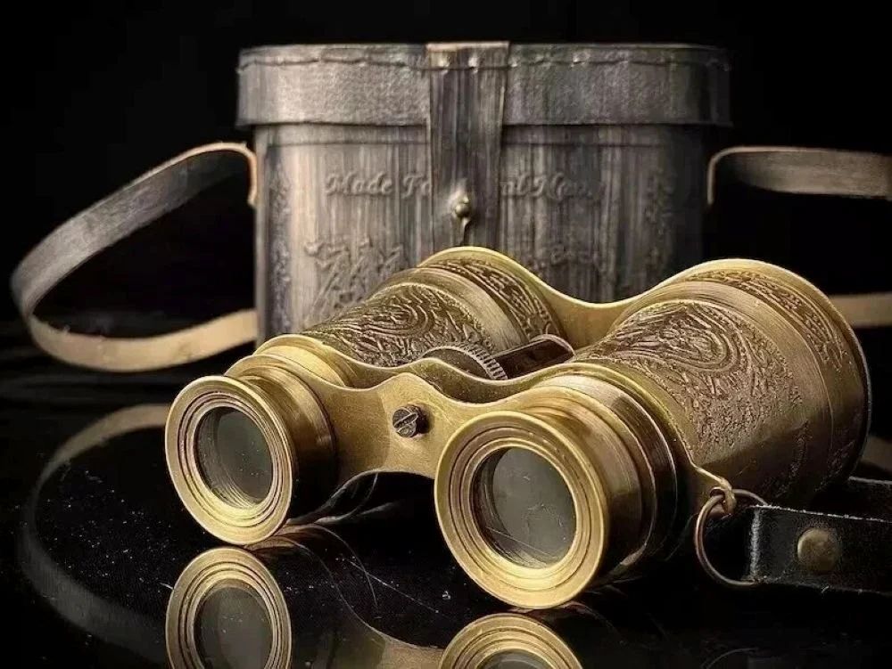 60mm Vintage Antique Brass Binoculars, 3x