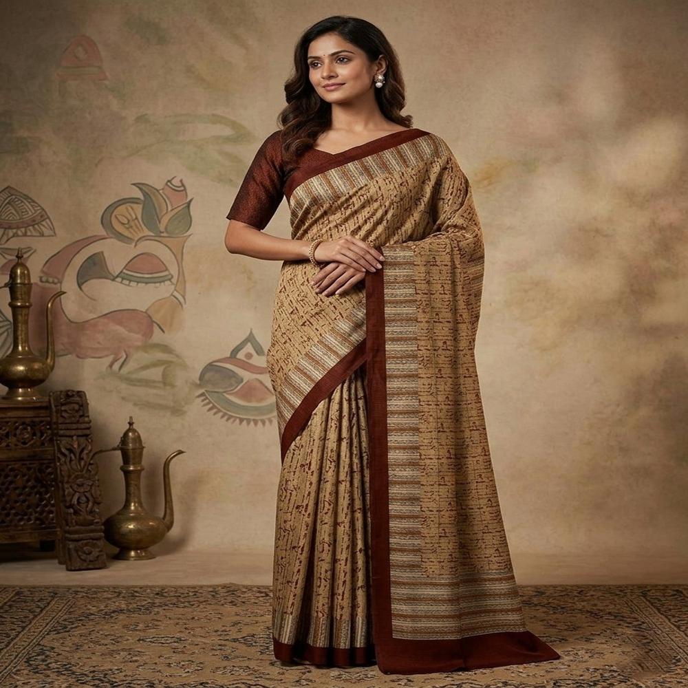 Abstract Digital Print Catonic Sofi Silk Saree