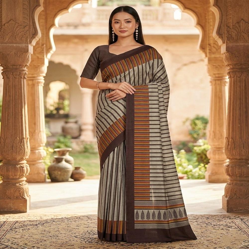 Abstract Digital Print Catonic Sofi Silk Saree